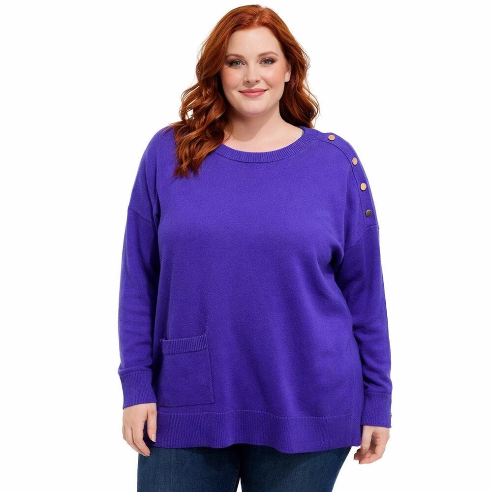 BARBARA LOHMANN 100% Cashmere 44 XL Italian Knit Purple Button Sweater fuzzy
